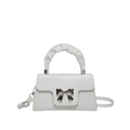 Mini white crossbody bag with bow buckle and ruched handle for women trendy fashion - White