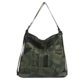 Grand sac fourre-tout vert avec imprimé journal noir et large bandoulière - Vert