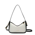 Sac bandoulière minimaliste en cuir PU noir et blanc avec sangle réglable et logo doré - Noir