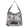 Sac cabas tendance avec imprimé journal et bandoulière brodée LOVE colorée - Blanc