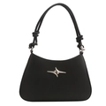 Minimalist black leather underarm bag with silver star charm and knotted shoulder strap - Black