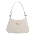 White minimalist underarm bag with silver star emblem and braided rope shoulder strap - White