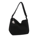 Sac fourre-tout minimaliste en velours côtelé noir avec breloque chien et bandoulière - Noir