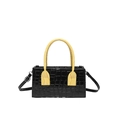 Fashionable black and yellow patchwork crocodile pattern handbag with crossbody strap - Black (Yellow Handle)