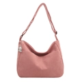 Sac à épaule en velours côtelé rose avec bandoulière réglable et breloque chien - Rose