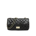 Klassische schwarze Stepptasche mit goldener Kette und elegantem Metall-Drehverschluss - Schwarz
