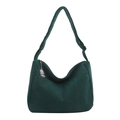 Deep green corduroy hobo tote bag with a zipper and a cute white puppy charm - Dark Green