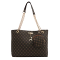 Große braune Shopper Tasche mit Retro-Monogramm und goldenem Hirsch-Anhänger - Braun