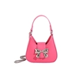Mini rose pink hobo bag with silver metal bow and chain strap on white background - Mini / Rose Red