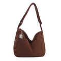 Minimalist deep brown corduroy tote bag with adjustable strap and cute puppy pendant - Dark Brown