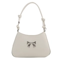 Sweet ivory white bow handbag with silver mirror hardware and knotted strap detail - White