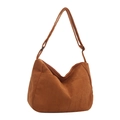 Brown corduroy tote bag with zipper closure and wide shoulder strap in casual style - Light Brown