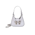 Zilveren metallic mini hobo tas met een grote strik en ketting schouderband - Zilver
