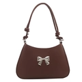 Sweet dark brown leather shoulder bag with silver metal bow detail and knotted straps - Brown