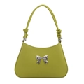 Avocado green underarm bag with silver bow ornament and woven knotted strap detail - Green