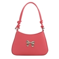 Pink underarm handbag for women featuring a silver metallic bow and stylish drawstring strap - Pink