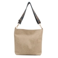 Elegante borsa tote in ecopelle beige con ampia tracolla jacquard stile etnico - Cachi