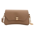 Chic khaki square shoulder bag with hourglass curved base and gold chain strap - Khaki