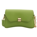 Grass green baguette bag with unique curved base, gold buckle and chain shoulder strap - Green