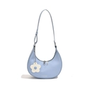 Light blue crescent shoulder bag in smooth PU leather with a cute white flower charm - Blue