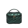 Beauty case trapuntato in nylon verde scuro con finitura metallica e zip dorate - Verde