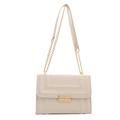 Elegant ivory faux leather crossbody bag with geometric embossing and gold chain - White