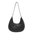 Minimalist black crescent hobo bag with gold hardware and textured leather look - Black