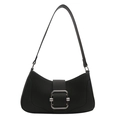 Minimalist black leather underarm bag featuring a vintage silver buckle and curved silhouette - Black