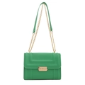 Green leather crossbody bag with geometric quilting and gold chain shoulder strap - Green