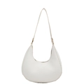 Minimalist white hobo shoulder bag with moon shape and smooth leather texture - White