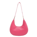 Minimalist rose pink crescent hobo shoulder bag with sleek synthetic leather and gold hardware - Rose Red