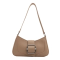 Minimalist beige shoulder bag with silver buckle design in matte faux leather - Khaki