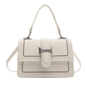 Chic cream white crossbody bag with black contrast stitching and silver metal buckle - White