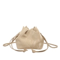 Apricot drawstring bucket bag featuring a vintage marble texture and gold chain strap - Khaki