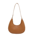 Minimalist brown hobo shoulder bag with smooth crescent shape and golden metal zipper - Brown