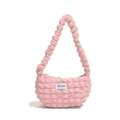 Bolso hobo rosa con textura de burbujas, diseño plisado 3D y etiqueta Love Fashion - Rosa