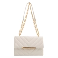 Bolso bandolera acolchado blanco minimalista con cadena dorada y textura litchi - Blanco