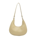 Chic beige crescent shoulder bag with smooth PU leather finish and gold hardware - Khaki