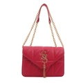 Bolso bandolera rojo acolchado con diseño en V dorado y borla de flecos decorativa - rosa intenso