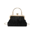 Elegante borsa da sera in velluto nero con manico dorato e tracolla per occasioni speciali - Nero