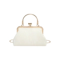 Elegante pochette da sera bianco crema con manico a fiore dorato e catena - Bianco