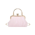 Clutch da sera in raso plissettato rosa pallido con manico dorato e tracolla a catena - Rosa