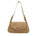 Vintage khaki canvas shoulder bag with golden metal buckle and adjustable strap for women - Khaki