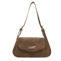 Brown vintage textured underarm shoulder bag with a rectangular golden metal buckle - Brown