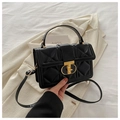 Minimalist black quilted PU leather crossbody handbag with elegant gold metal twist lock - Black