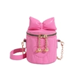 Pink heart-patterned bucket bag with decorative bow and golden chain strap - Rose Pink