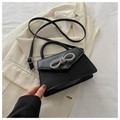 Elegant black crossbody square bag with sparkling silver rhinestone bow decoration - Black