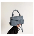 Minimalist grey-blue small square crossbody bag with unique twisted rope handle - Navy Blue