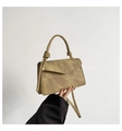 Mustard yellow minimalist crossbody bag with vintage texture and knotted top handle - Khaki