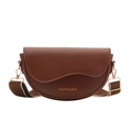 Sacoche marron foncé en cuir PU avec rabat ondulé et bandoulière amovible en tissu large - Marron